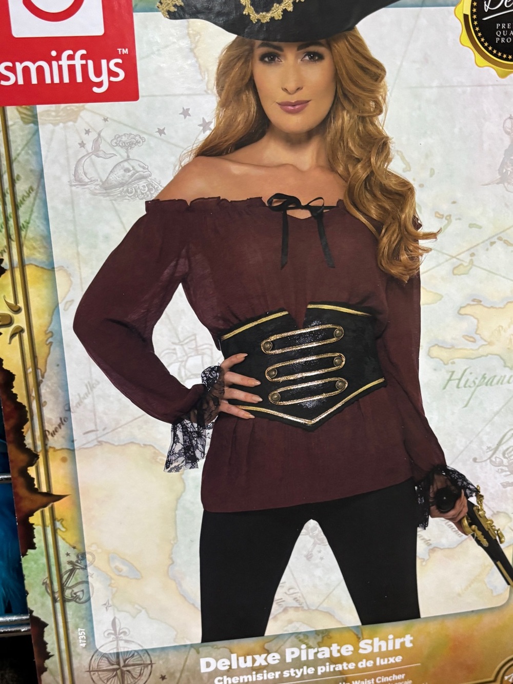 Burgundy Pirate Shirt with Black Waist Cincher